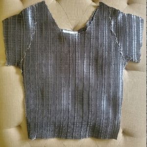 Shirred Silky Steel Gray Blouse